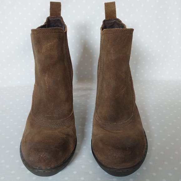 Born Brown Distressed Suede Western Inspired Stacked Heel Pull On Ankle Boots - Picture 4 of 11